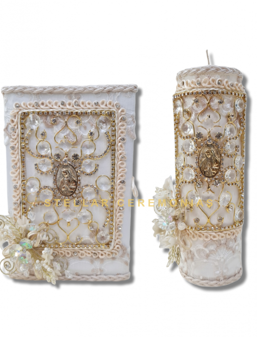 BIBLIA Y CIRIO BODA 13 BEIGE ORO