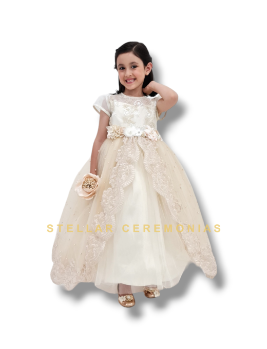 VESTIDO NIÑA 5027 BEIGE