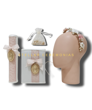 JUEGO DE PRIMERA COMUNION ME-03 BEIGE ROSA